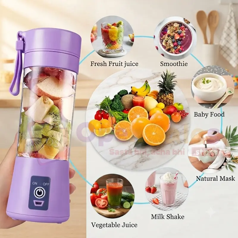 Portable USB Rechargeable 6-Blade Mini Smoothie Blender & Juicer Bottle (380ml) - Image 4