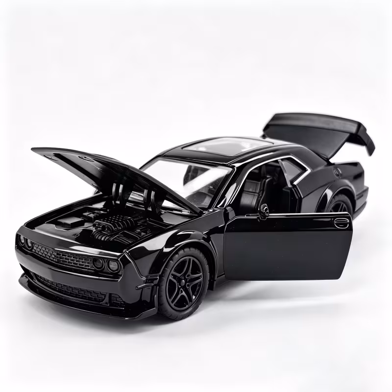 Black Diecast Muscle Car Toy Model with Opening Doors, Hood, and Trunk - Image 4