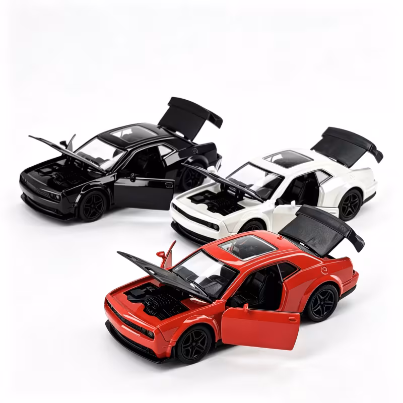 Black Diecast Muscle Car Toy Model with Opening Doors, Hood, and Trunk